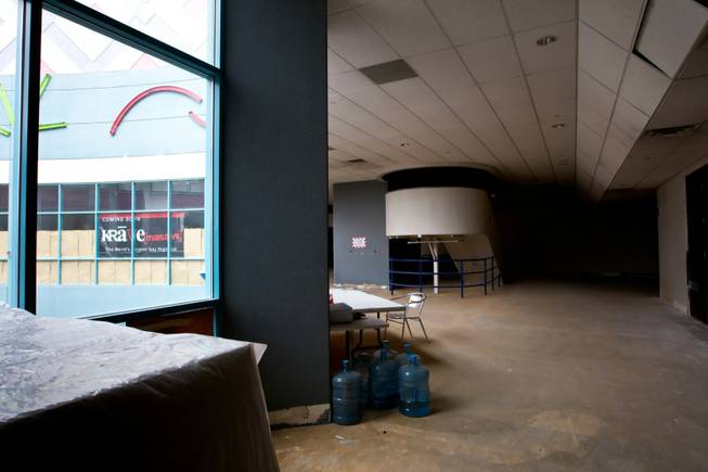 Construction is underway for the grand opening of Krave Massive, the world's largest gay club, featuring a Top 40 Club, Hip Hop Club, Country Saloon, Men's Revue Show and more in the reconstructed theater space at Neonopolis in downtown Las Vegas, March 7, 2013. An outdoor swimming pool is planned on the third level extending from the elevator to the third-level walkway.